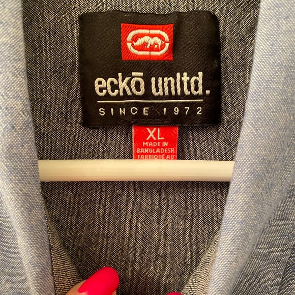 NWOT MEN’S SIZE XL ECKO UNLIMITED SHORT SLEEVE BUTTON DOWN SHIRT IN BLUE - Picture 2 of 8